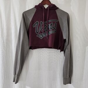 Vans Logo Graphic Cropped Hoodie in Maroon Red Grey Women’s Size S